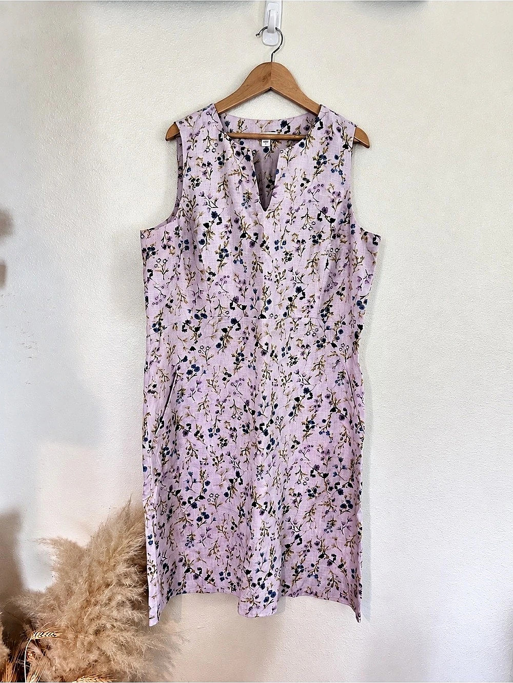 J. Jill Love Linen Floral Sleeveless Shift Dress in Purple & Blue Small